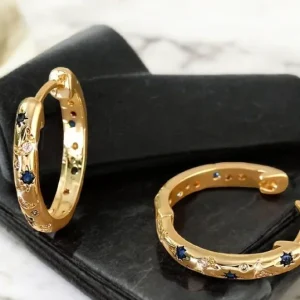 Pendientes de aro chapados en oro 18K con circonitas multicolor – Balearyc