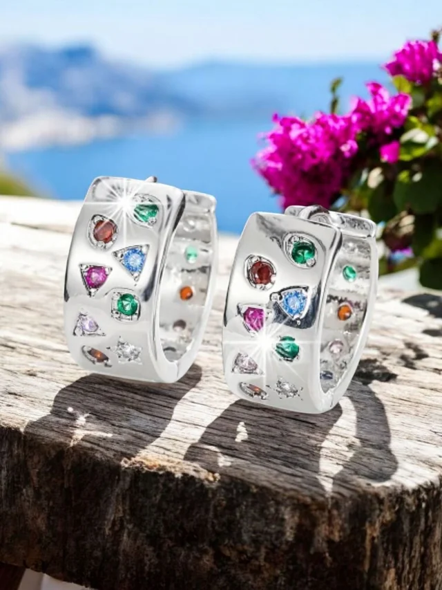 Pendientes de plata con circonitas multicolor – Balearyc