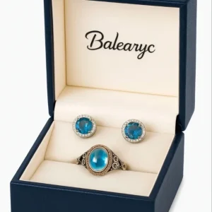 Conjunto de anillo y pendientes en plata 925 con piedra lunar y circonios – Balearyc