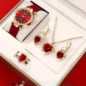 Conjunto de joyas BALEARYC con reloj, anillo, collar y pendientes corazón rojo