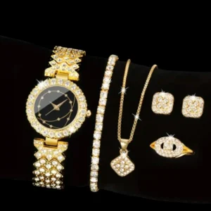 Conjunto BALEARYC dorado con reloj, anillo, collar y pendientes