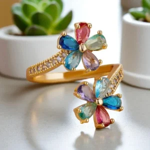 Anillo 2 flores multicolor c18k
