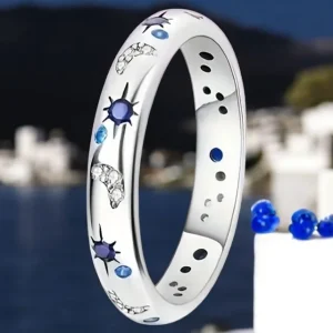 Anillo Luna, plata con circonitas azules