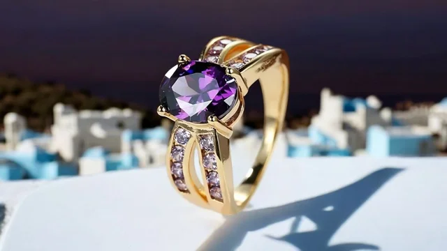 Anillo chapado en oro 18k con amatista y circonitas cúbicas de Balearyc