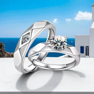 Alianzas de plata para pareja – Juego de 2 anillos ajustables Balearyc