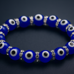 Pulsera elástica de abalorios ojo turco azul con circonitas brillantes – Balearyc
