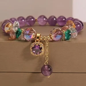 Pulsera Amatista Boreal de plata dorada 925 con cristales multicolor Balearyc