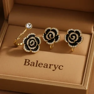 Conjunto Rosa Negra Dorada Balearyc en caja de lujo