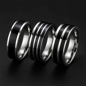 Anillo de tungsteno negro y plateado ajustable Balearyc