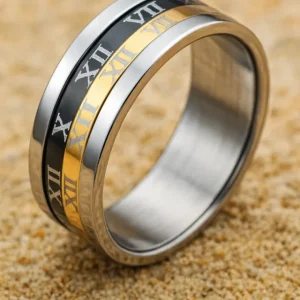 Anillo de titanio y tungsteno Balearyc con números romanos y d