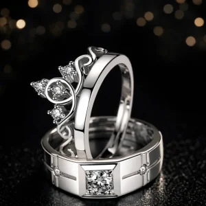 Alianzas de plata ajustables para pareja con diseño corona y zirconia Balearyc