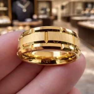 Anillo de tungsteno dorado con diseño texturizado de Balearyc